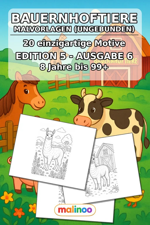 Bauernhof Malbuch 20 Ausmalbilder gedruckt, ungebunden – Cover