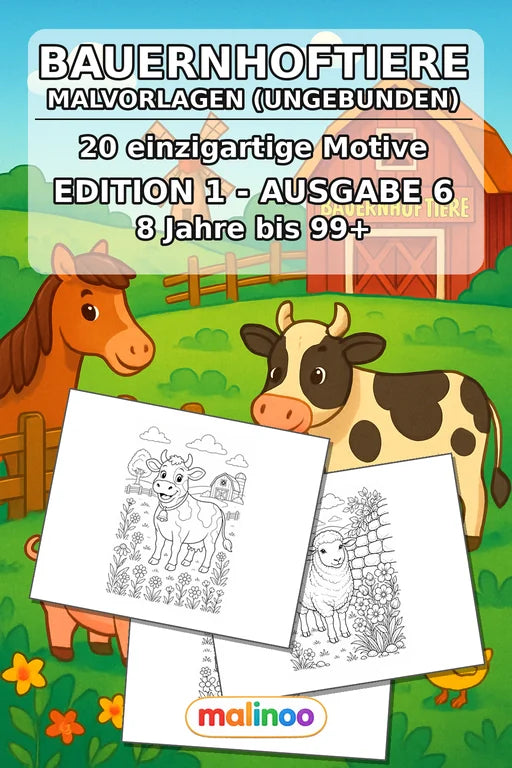 Bauernhof Malbuch 20 Ausmalbilder gedruckt, ungebunden – Cover