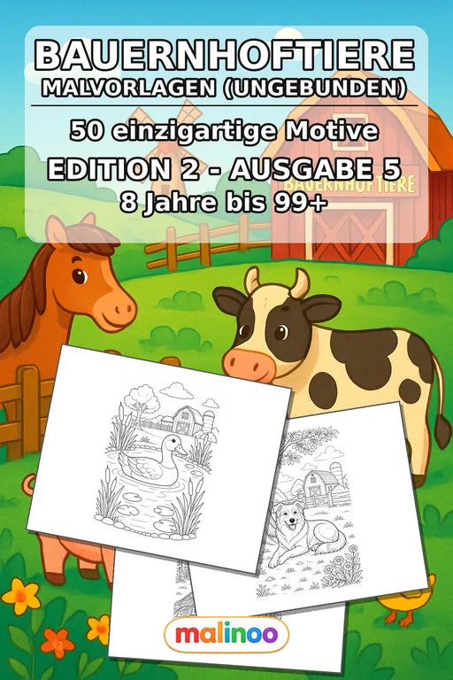 Bauernhof Malbuch 50 Ausmalbilder gedruckt, ungebunden – Cover