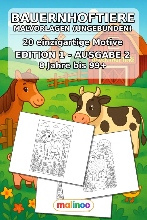 Bauernhoftiere Malbuch 20 Ausmalbilder gedruckt+lose – Cover