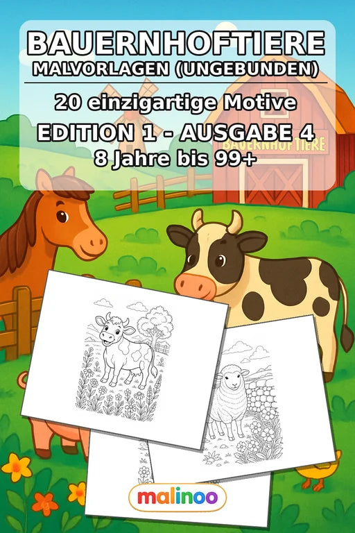 Bauernhoftiere Malbuch 20 Ausmalbilder gedruckt+lose – Cover