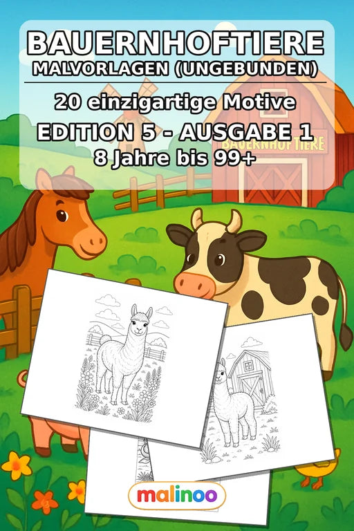 Bauernhoftiere Malbuch 20 Ausmalbilder gedruckt+lose – Cover
