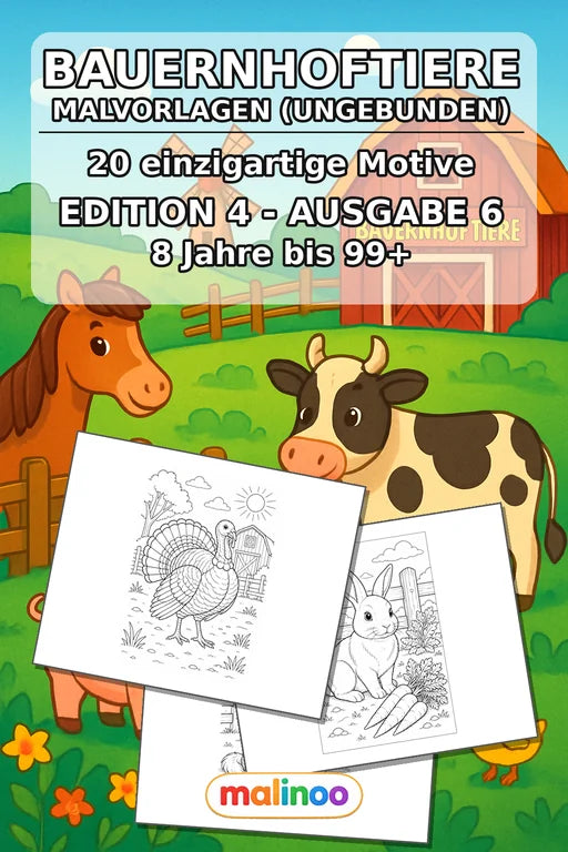 Bauernhoftiere Malbuch 20 Ausmalbilder gedruckt+lose – Cover
