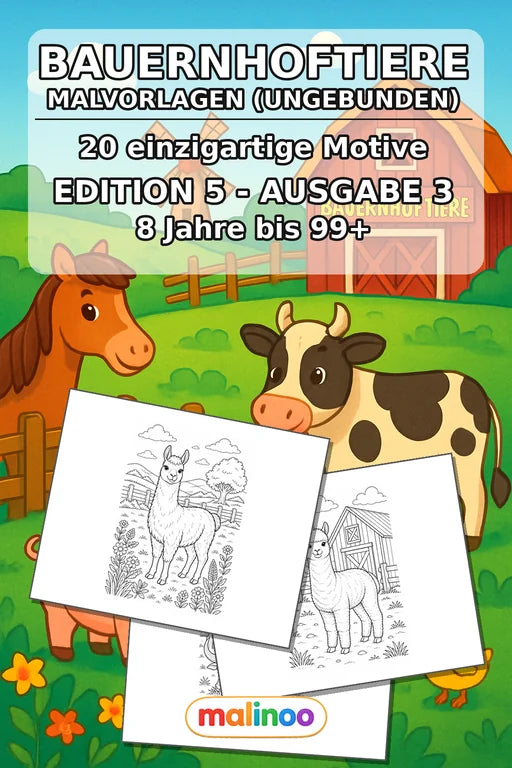 Bauernhoftiere Malbuch 20 Ausmalbilder gedruckt+lose – Cover