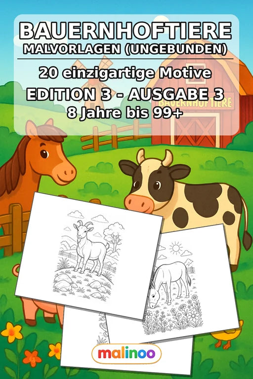 Bauernhoftiere Malbuch 20 Ausmalbilder gedruckt+lose – Cover