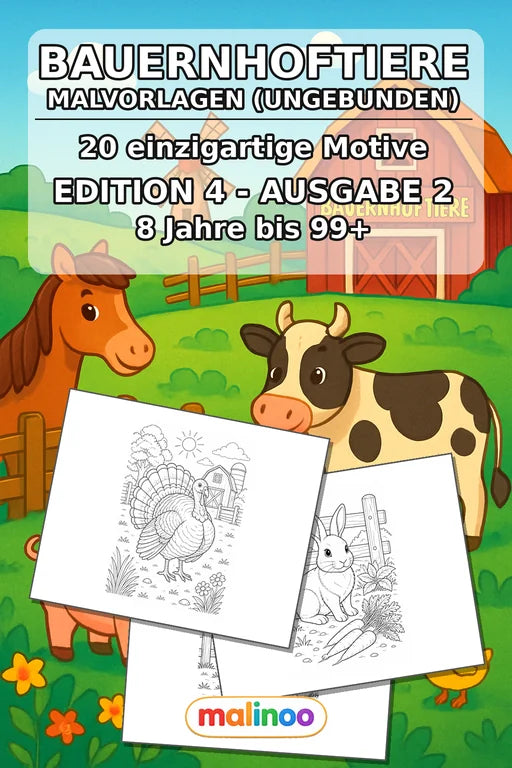 Bauernhoftiere Malbuch 20 Ausmalbilder gedruckt+lose – Cover