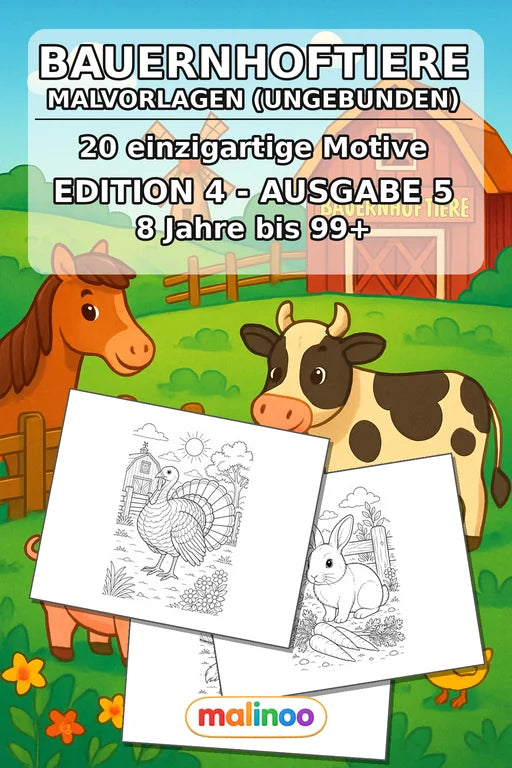 Bauernhoftiere Malbuch 20 Ausmalbilder gedruckt+lose – Cover