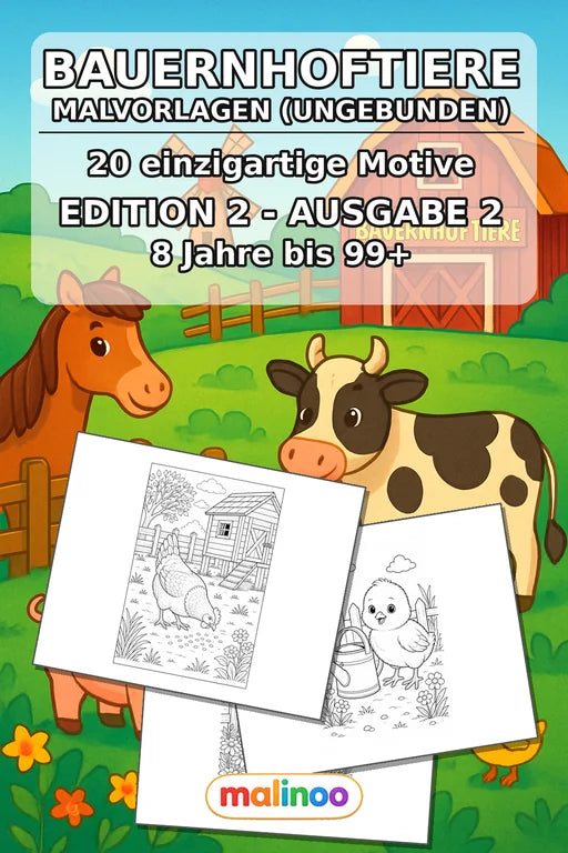 Bauernhoftiere Malbuch 20 Ausmalbilder gedruckt+lose – Cover