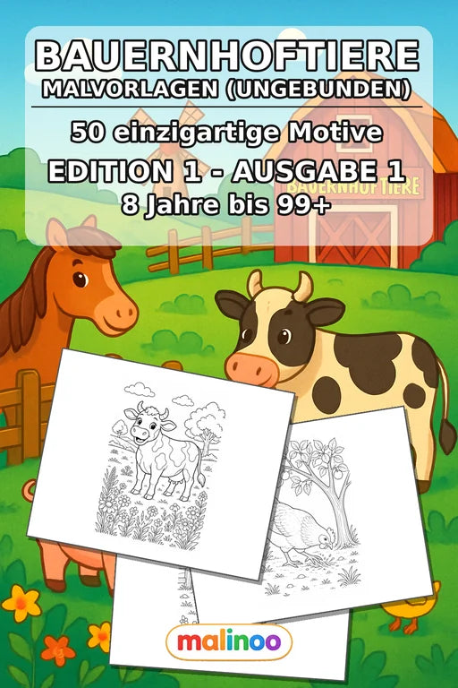 Bauernhoftiere Malbuch 50 Ausmalbilder gedruckt+lose – Cover