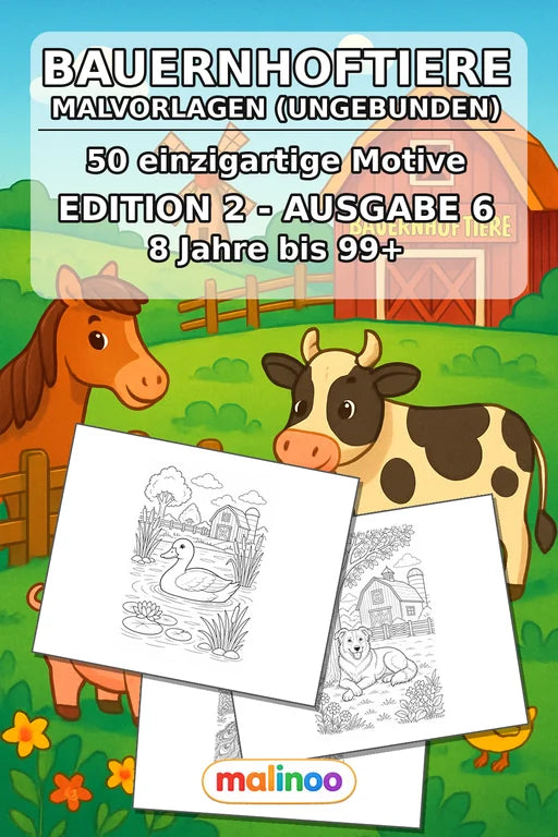 Bauernhoftiere Malbuch 50 Ausmalbilder gedruckt+lose – Cover