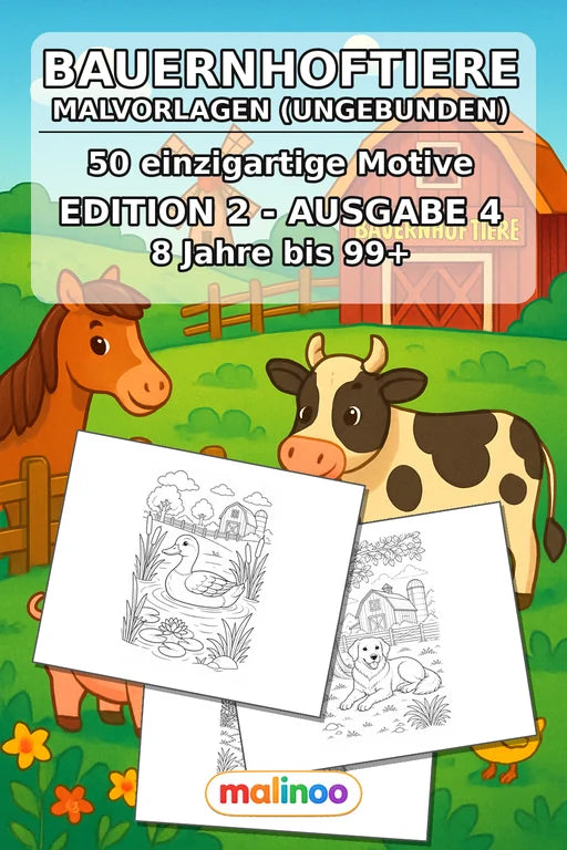 Bauernhoftiere Malbuch 50 Ausmalbilder gedruckt+lose – Cover