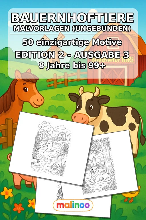 Bauernhoftiere Malbuch 50 Ausmalbilder gedruckt+lose – Cover
