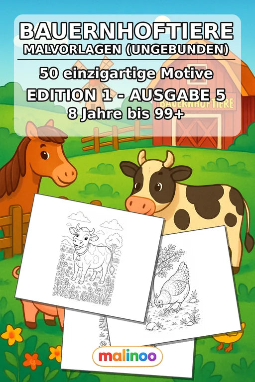 Bauernhoftiere Malbuch 50 Ausmalbilder gedruckt+lose – Cover