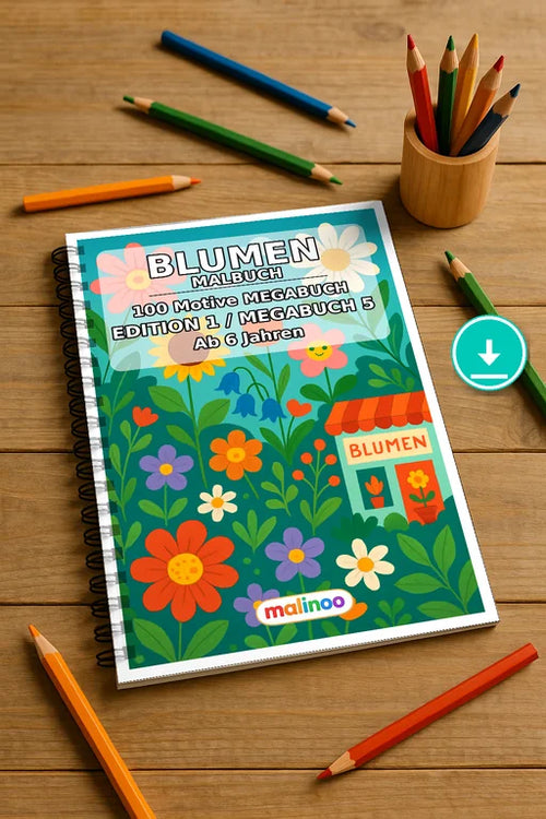 Blumen Malbuch 100 Ausmalbilder PDF Download digital – Mockup-Ansicht