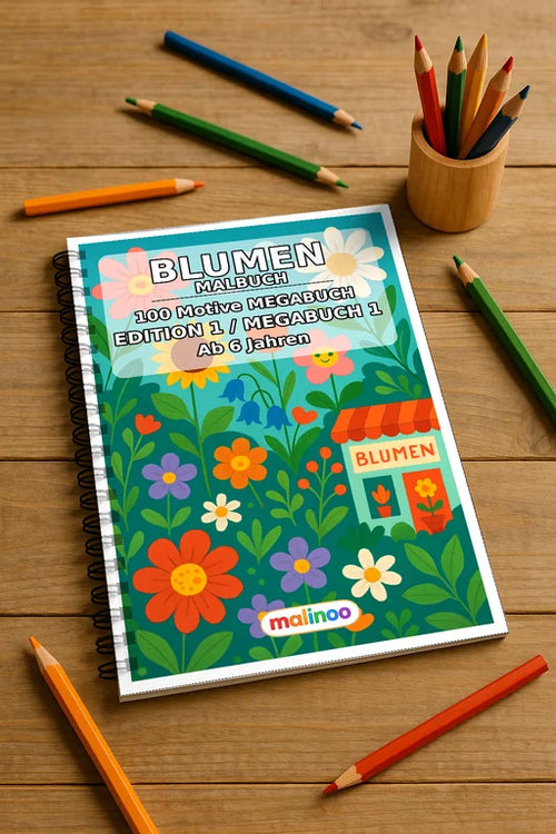 Blumen Malbuch 100 Ausmalbilder gedruckt und gebunden – Mockup-Ansicht