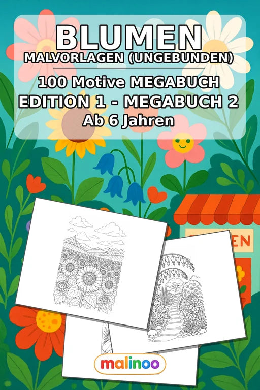 Blumen Malbuch 100 Ausmalbilder gedruckt+lose – Cover