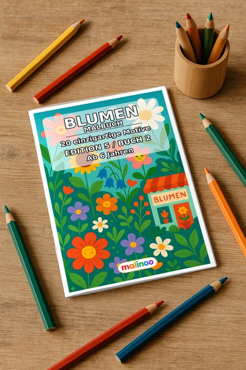 Blumen Malbuch 20 Ausmalbilder gedruckt und gebunden – Mockup-Ansicht