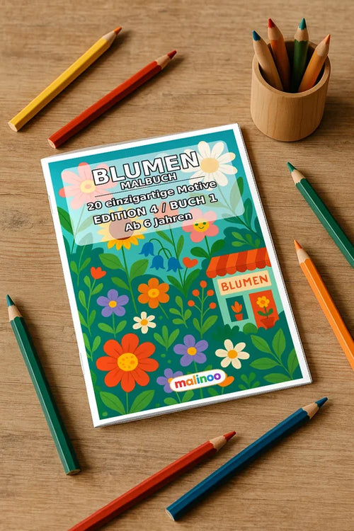 Blumen Malbuch 20 Ausmalbilder gedruckt und gebunden – Mockup-Ansicht