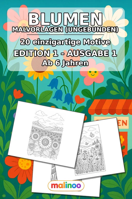 Blumen Malbuch 20 Ausmalbilder gedruckt, ungebunden – Cover