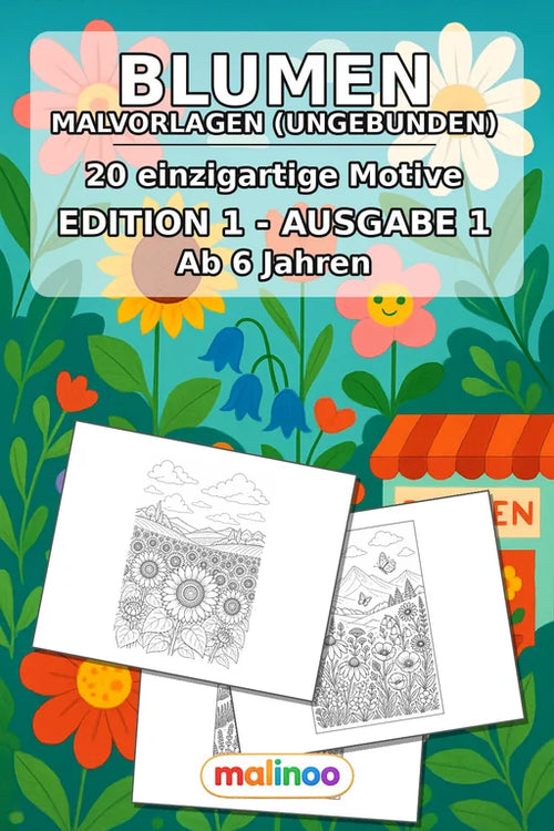 Blumen Malbuch 20 Ausmalbilder gedruckt, ungebunden – Cover