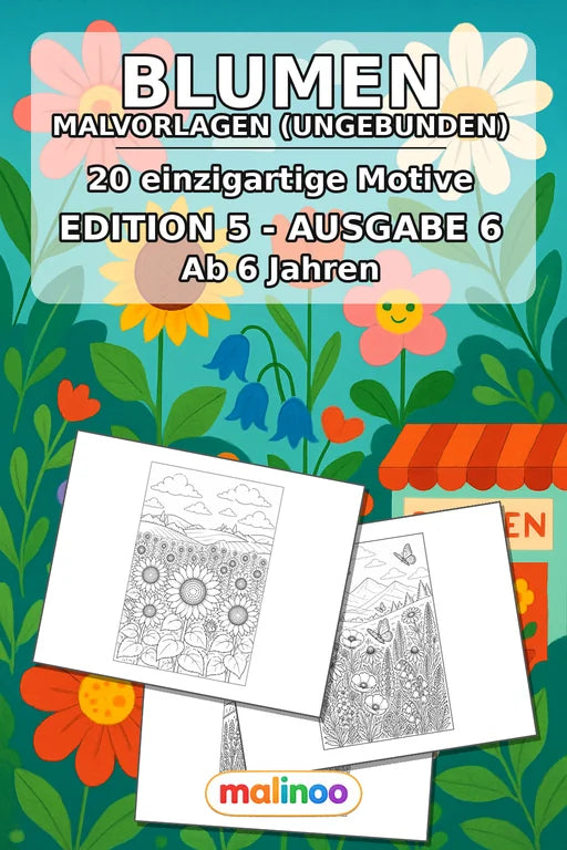 Blumen Malbuch 20 Ausmalbilder gedruckt, ungebunden – Cover