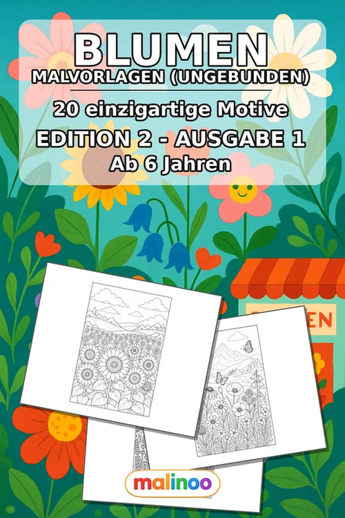 Blumen Malbuch 20 Ausmalbilder gedruckt, ungebunden – Cover