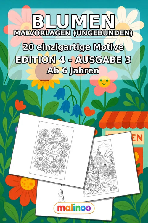 Blumen Malbuch 20 Ausmalbilder gedruckt, ungebunden – Cover