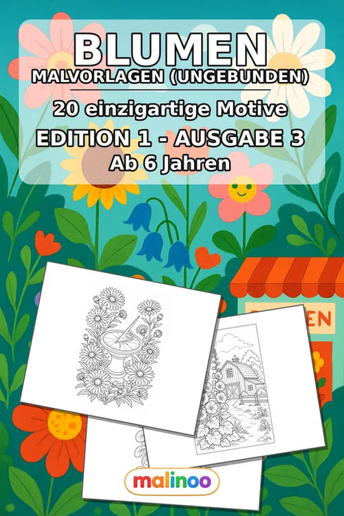 Blumen Malbuch 20 Ausmalbilder gedruckt, ungebunden – Cover