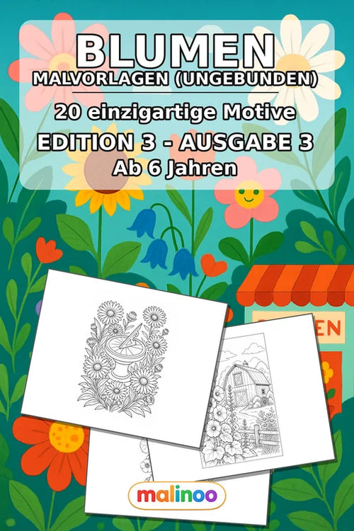 Blumen Malbuch 20 Ausmalbilder gedruckt, ungebunden – Cover
