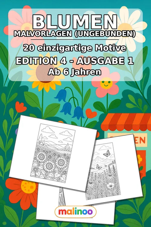 Blumen Malbuch 20 Ausmalbilder gedruckt, ungebunden – Cover