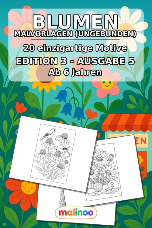 Blumen Malbuch 20 Ausmalbilder gedruckt, ungebunden – Cover