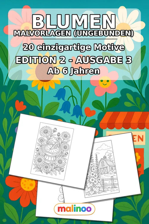 Blumen Malbuch 20 Ausmalbilder gedruckt, ungebunden – Cover