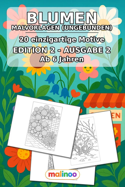 Blumen Malbuch 20 Ausmalbilder gedruckt, ungebunden – Cover
