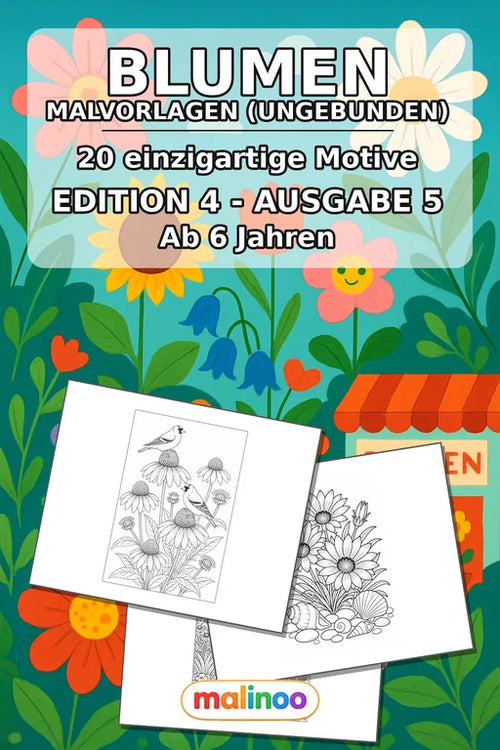 Blumen Malbuch 20 Ausmalbilder gedruckt, ungebunden – Cover