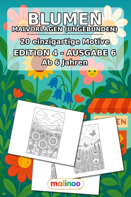 Blumen Malbuch 20 Ausmalbilder gedruckt, ungebunden – Cover