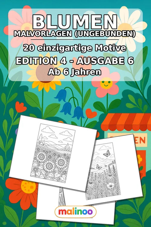 Blumen Malbuch 20 Ausmalbilder gedruckt, ungebunden – Cover