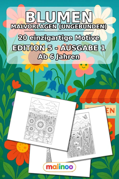 Blumen Malbuch 20 Ausmalbilder gedruckt, ungebunden – Cover