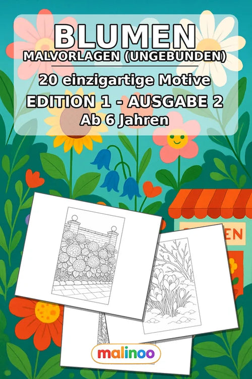 Blumen Malbuch 20 Ausmalbilder gedruckt, ungebunden – Cover