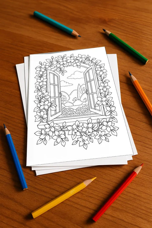 Blumen Malbuch 20 Ausmalbilder gedruckt, ungebunden – Mockup-Ansicht