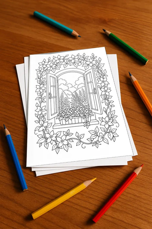 Blumen Malbuch 20 Ausmalbilder gedruckt, ungebunden – Mockup-Ansicht