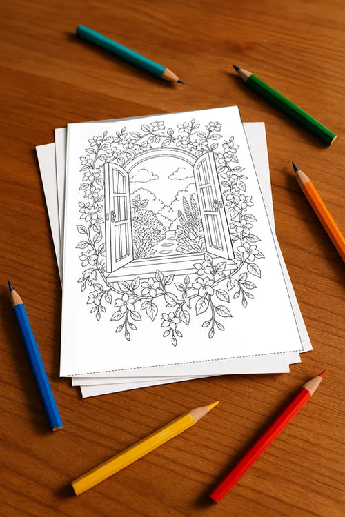 Blumen Malbuch 20 Ausmalbilder gedruckt, ungebunden – Mockup-Ansicht