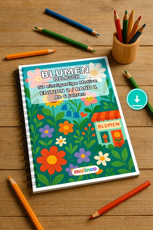 Blumen Malbuch 50 Ausmalbilder PDF Download digital – Mockup-Ansicht