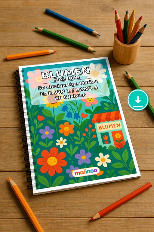 Blumen Malbuch 50 Ausmalbilder PDF Download – Mockup-Ansicht