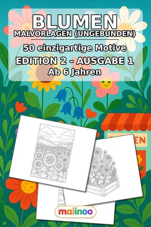 Blumen Malbuch 50 Ausmalbilder gedruckt, ungebunden – Cover