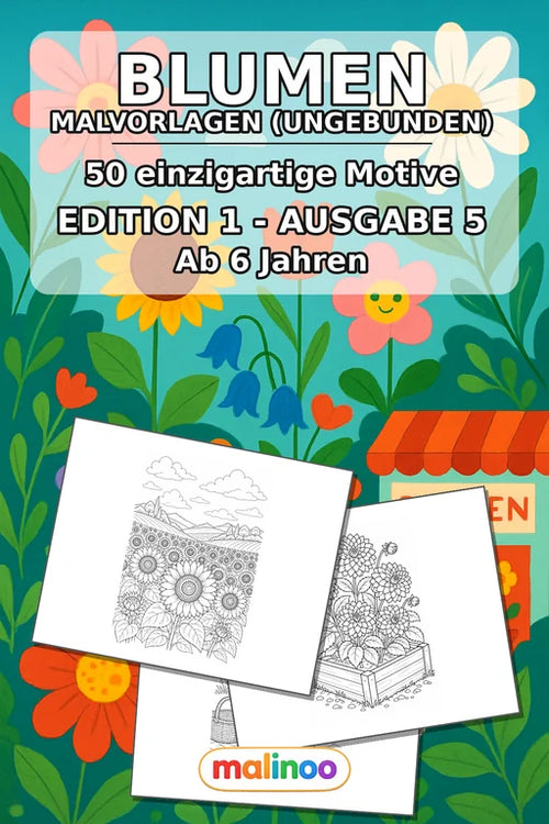 Blumen Malbuch 50 Ausmalbilder gedruckt, ungebunden – Cover