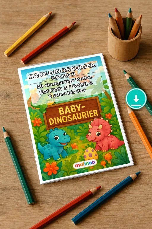 Dino-Babys Malbuch 20 Ausmalbilder PDF Download – Mockup-Ansicht