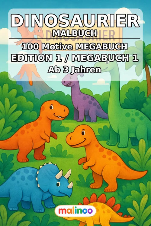 Dinosaurier Malbuch 100 Ausmalbilder gedruckt und gebunden – Cover