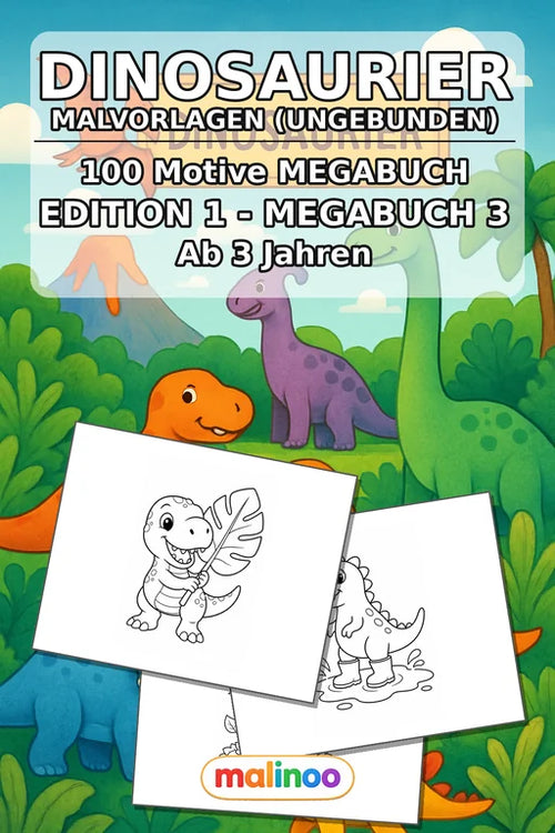 Dinosaurier Malbuch 100 Ausmalbilder gedruckt, ungebunden – Cover