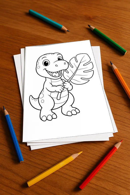 Dinosaurier Malbuch 100 Ausmalbilder gedruckt+lose – Mockup-Ansicht