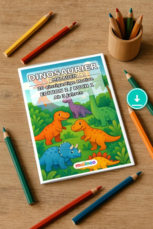 Dinosaurier Malbuch 20 Ausmalbilder PDF Download digital – Mockup-Ansicht